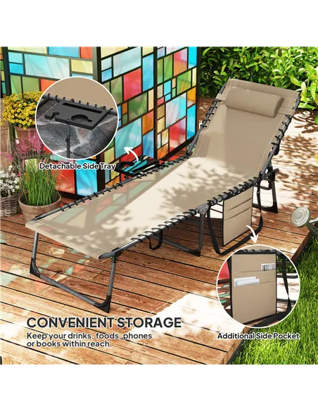 Outsunny Five-Position Reclining Sun Lounger - Beige