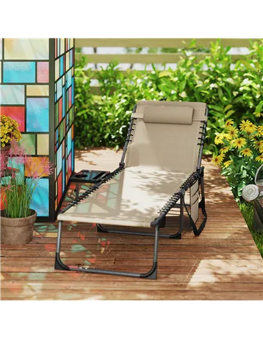 Outsunny Five-Position Reclining Sun Lounger - Beige