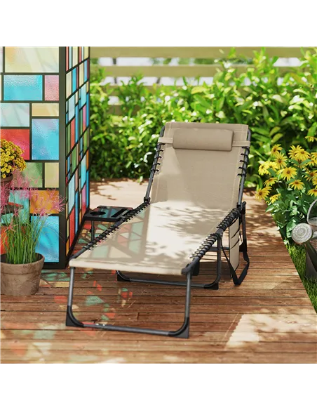 Outsunny Five-Position Reclining Sun Lounger - Beige