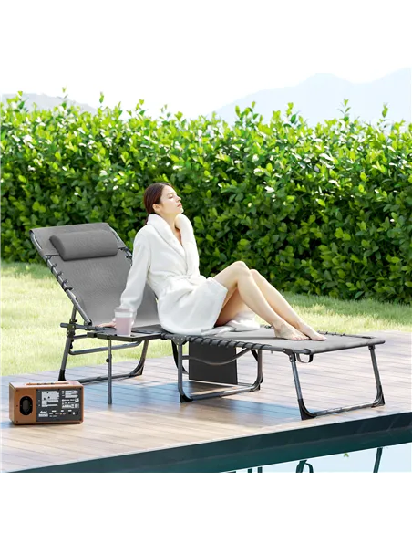Outsunny Five-Position Reclining Sun Lounger - Grey