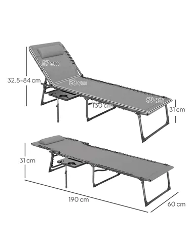 Outsunny Five-Position Reclining Sun Lounger - Grey
