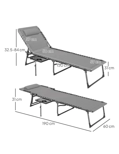 Outsunny Five-Position Reclining Sun Lounger - Grey