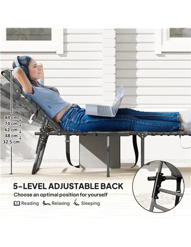 Outsunny Five-Position Reclining Sun Lounger - Grey