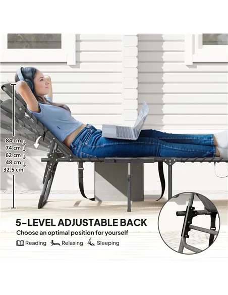 Outsunny Five-Position Reclining Sun Lounger - Grey