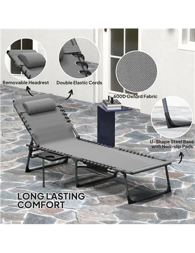 Outsunny Five-Position Reclining Sun Lounger - Grey