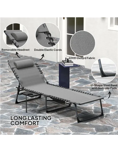 Outsunny Five-Position Reclining Sun Lounger - Grey