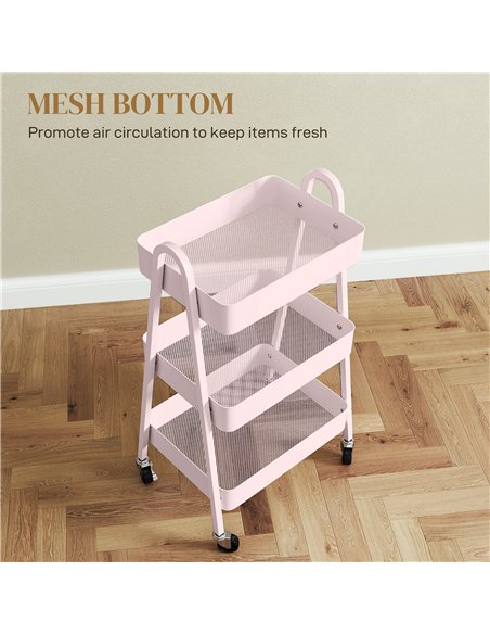 HOMCOM Three-Tier Storage Trolley - Pink