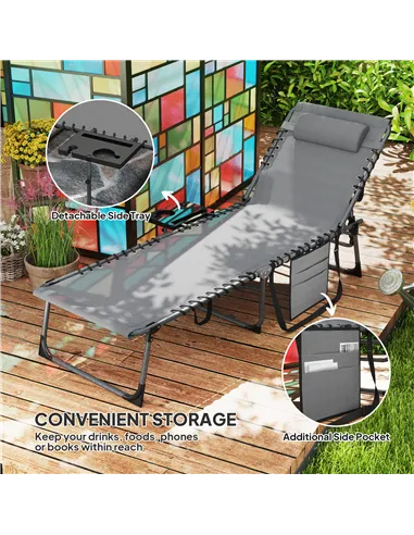 Outsunny Five-Position Reclining Sun Lounger - Grey