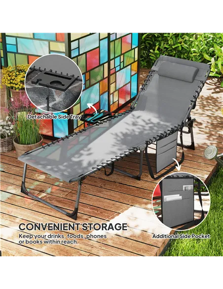 Outsunny Five-Position Reclining Sun Lounger - Grey