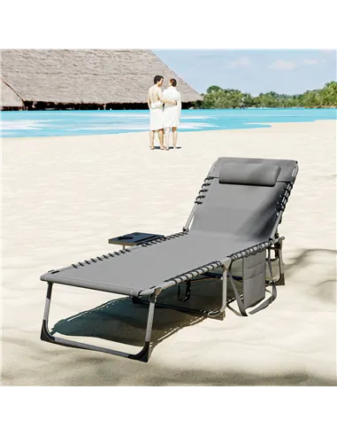 Outsunny Five-Position Reclining Sun Lounger - Grey