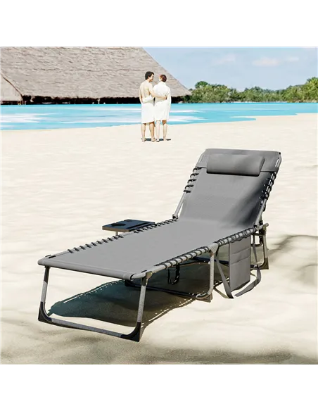 Outsunny Five-Position Reclining Sun Lounger - Grey
