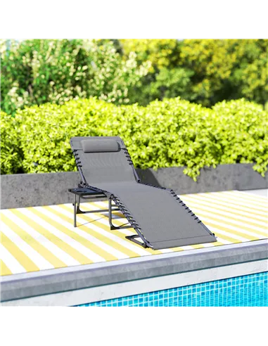 Outsunny Five-Position Reclining Sun Lounger - Grey