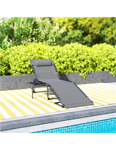 Outsunny Five-Position Reclining Sun Lounger - Grey