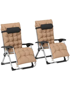 Outsunny 2 Piece Reclining Zero Gravity Sun Loungers with Cushions, Khaki