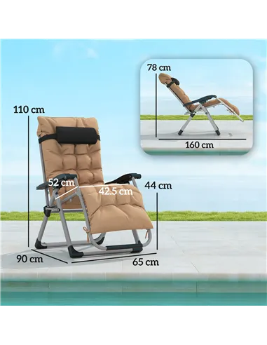 Outsunny 2 Piece Reclining Zero Gravity Sun Loungers with Cushions, Khaki