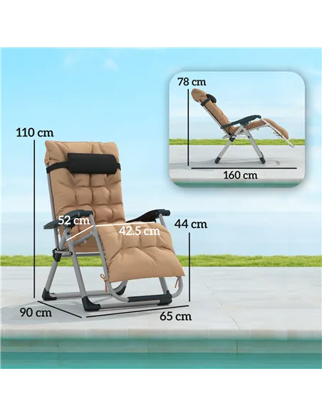 Outsunny 2 Piece Reclining Zero Gravity Sun Loungers with Cushions, Khaki