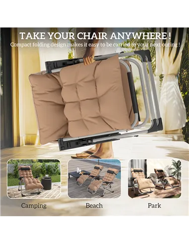 Outsunny 2 Piece Reclining Zero Gravity Sun Loungers with Cushions, Khaki