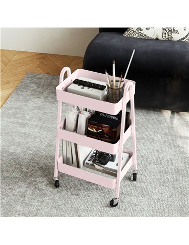 HOMCOM Three-Tier Storage Trolley - Pink
