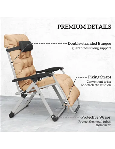 Outsunny 2 Piece Reclining Zero Gravity Sun Loungers with Cushions, Khaki