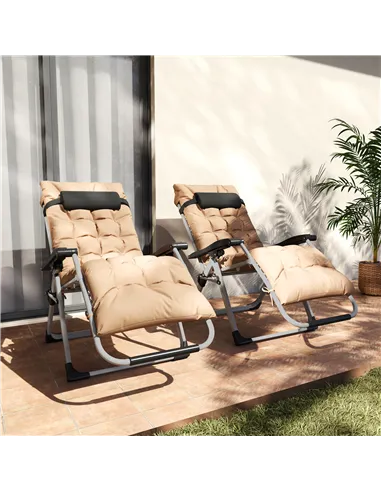 Outsunny 2 Piece Reclining Zero Gravity Sun Loungers with Cushions, Khaki