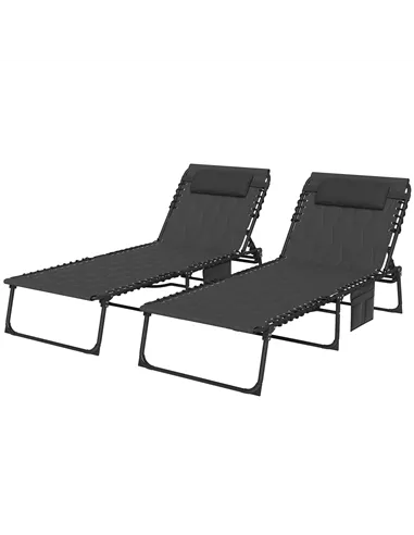 Outsunny Set of Two Sun Loungers, with Five-Position Reclining Backs - Black