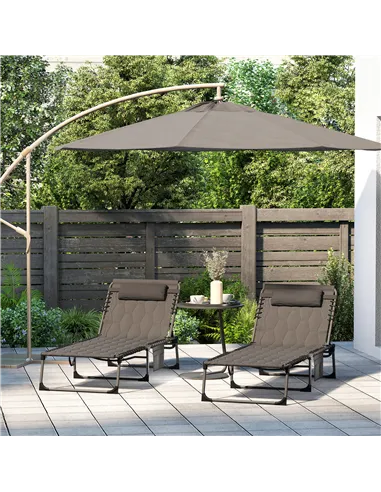 Outsunny Set of Two Sun Loungers, with Five-Position Reclining Backs - Black