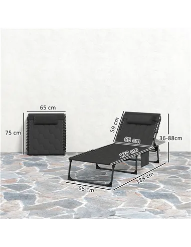 Outsunny Set of Two Sun Loungers, with Five-Position Reclining Backs - Black