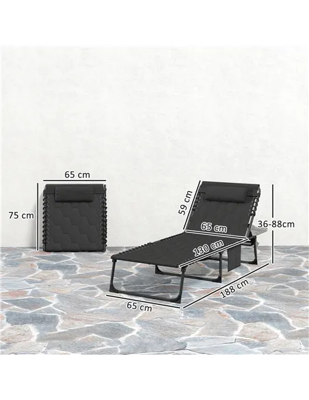 Outsunny Set of Two Sun Loungers, with Five-Position Reclining Backs - Black