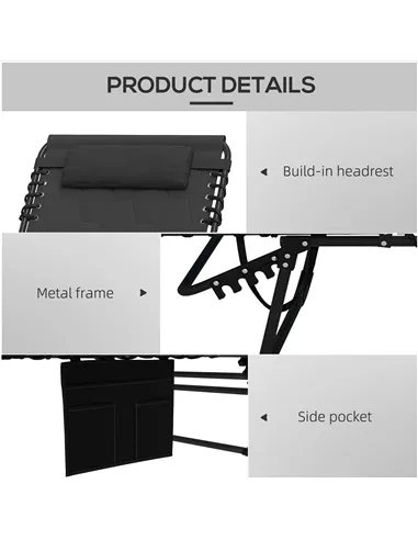 Outsunny Set of Two Sun Loungers, with Five-Position Reclining Backs - Black