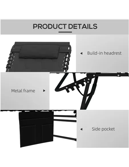 Outsunny Set of Two Sun Loungers, with Five-Position Reclining Backs - Black