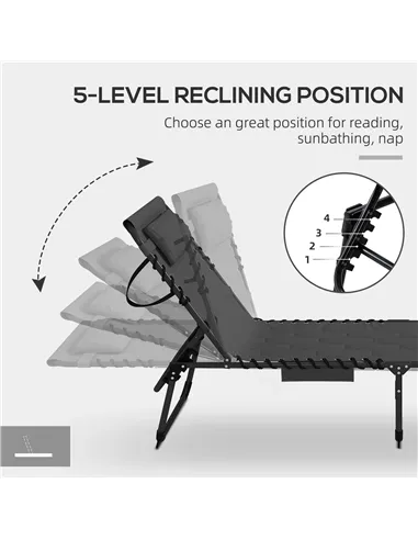 Outsunny Set of Two Sun Loungers, with Five-Position Reclining Backs - Black