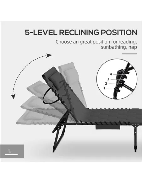 Outsunny Set of Two Sun Loungers, with Five-Position Reclining Backs - Black