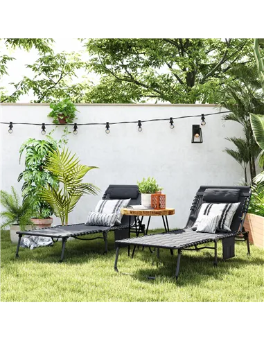 Outsunny Set of Two Sun Loungers, with Five-Position Reclining Backs - Black