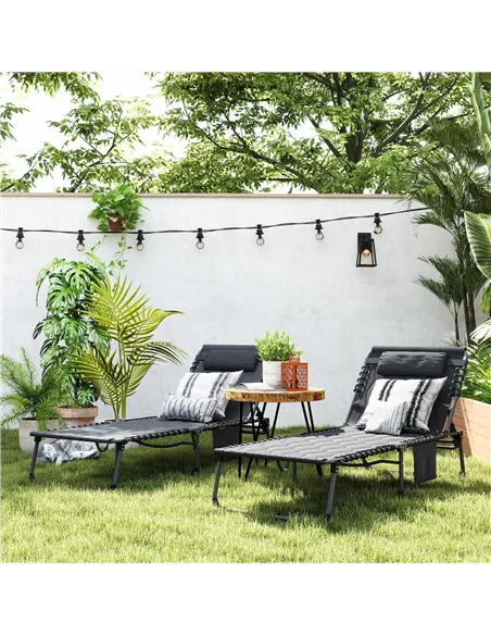 Outsunny Set of Two Sun Loungers, with Five-Position Reclining Backs - Black