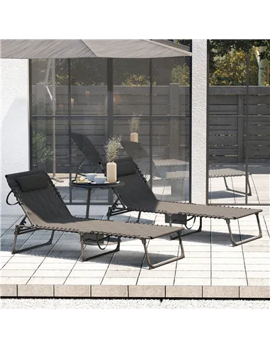 Outsunny Set of Two Sun Loungers, with Five-Position Reclining Backs - Black