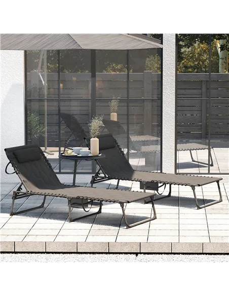 Outsunny Set of Two Sun Loungers, with Five-Position Reclining Backs - Black