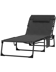 Outsunny Padded Sun Lounger, with Five-Position Reclining Back - Black