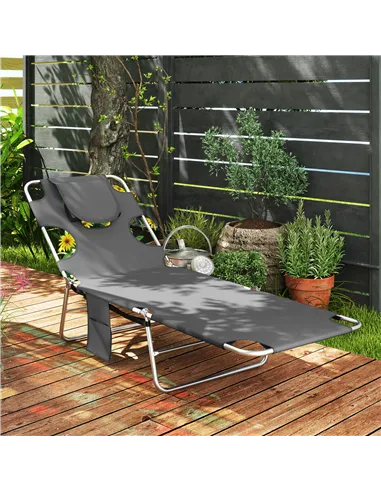 Outsunny Reclining Face Hole Sun Lounger - Dark Grey