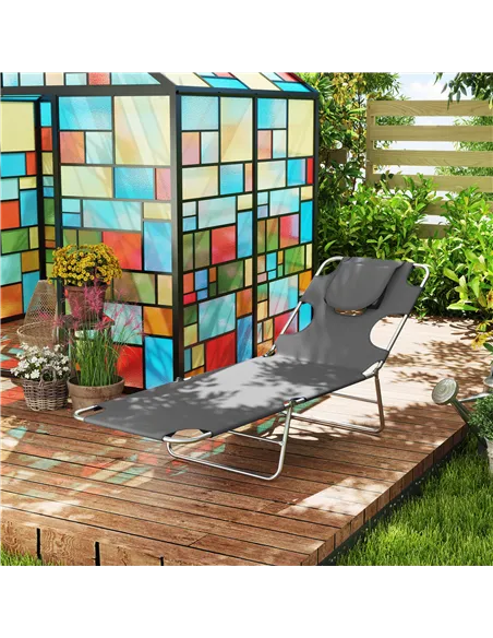 Outsunny Reclining Face Hole Sun Lounger - Dark Grey