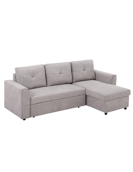 HOMCOM Linen-Look 'L' Storage Sofa Bed - Light Grey