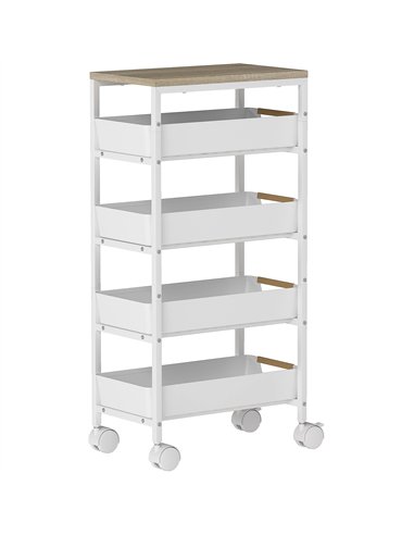 HOMCOM 5-Tier Storage Trolley on Wheels - White
