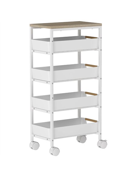 HOMCOM 5-Tier Storage Trolley on Wheels - White