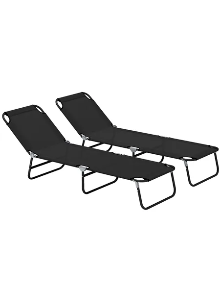Outsunny Garden Sun Lounger, with Five-Position Back - Black