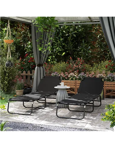 Outsunny Garden Sun Lounger, with Five-Position Back - Black