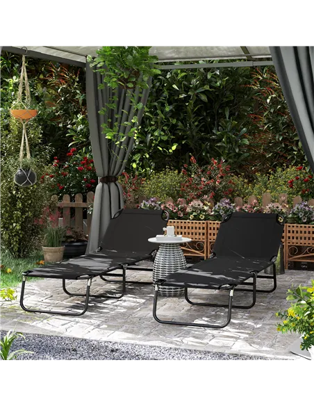 Outsunny Garden Sun Lounger, with Five-Position Back - Black