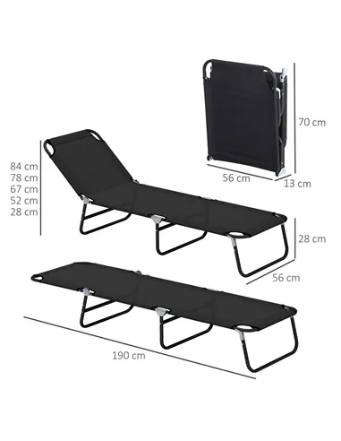 Outsunny Garden Sun Lounger, with Five-Position Back - Black