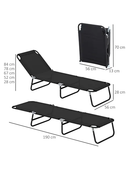 Outsunny Garden Sun Lounger, with Five-Position Back - Black