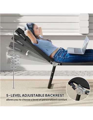 Outsunny Garden Sun Lounger, with Five-Position Back - Black