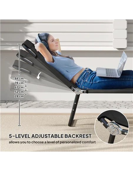 Outsunny Garden Sun Lounger, with Five-Position Back - Black