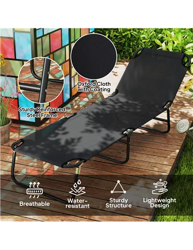 Outsunny Garden Sun Lounger, with Five-Position Back - Black